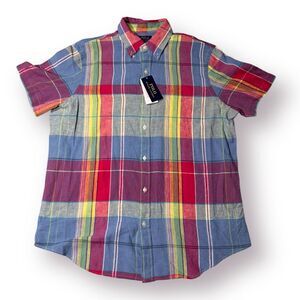 Polo Ralph Lauren Classic Fit Mulicolor Plaid Linen-Cotton Shirt Large Colorful‎